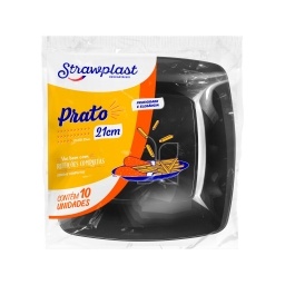 Plato Descartable Cuadrado 21 cm Negro Pack x10