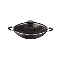 Wok 32 cm 4.4 Lts c/Tapa de vidrio Paris Negro Tramontina